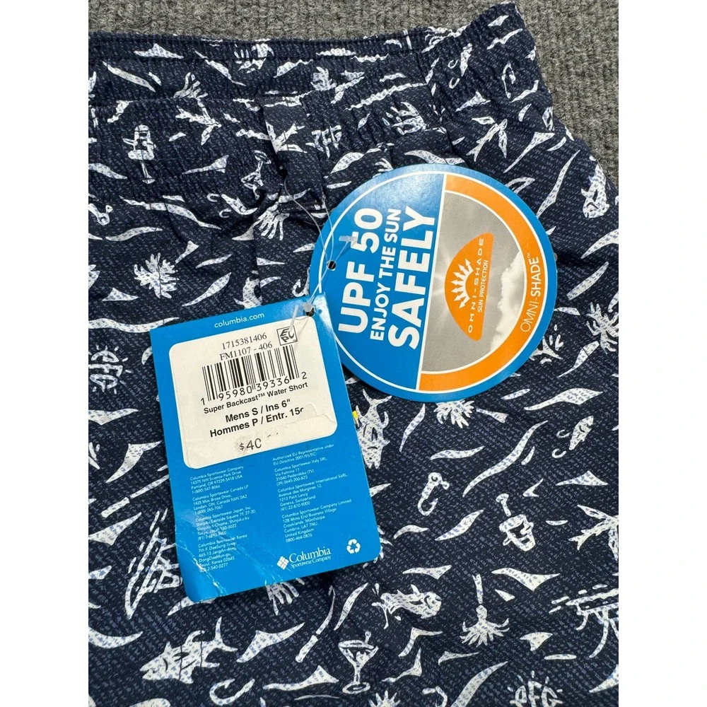 Columbia PFG Super Backcast Swim Shorts Mens Small Blue Nautical Fish Print 6